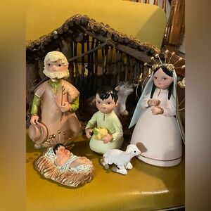 Vintage, made in Mexico, Nativity Set with Manger, Jospeh, Mary, Jesus…